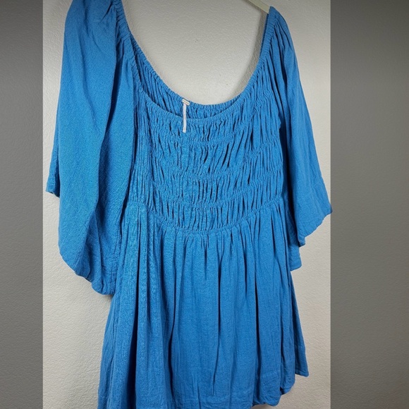 Free People Sunnier With You Mini Dress Blue Smocked Boho Cottagecore Small - Picture 3 of 7